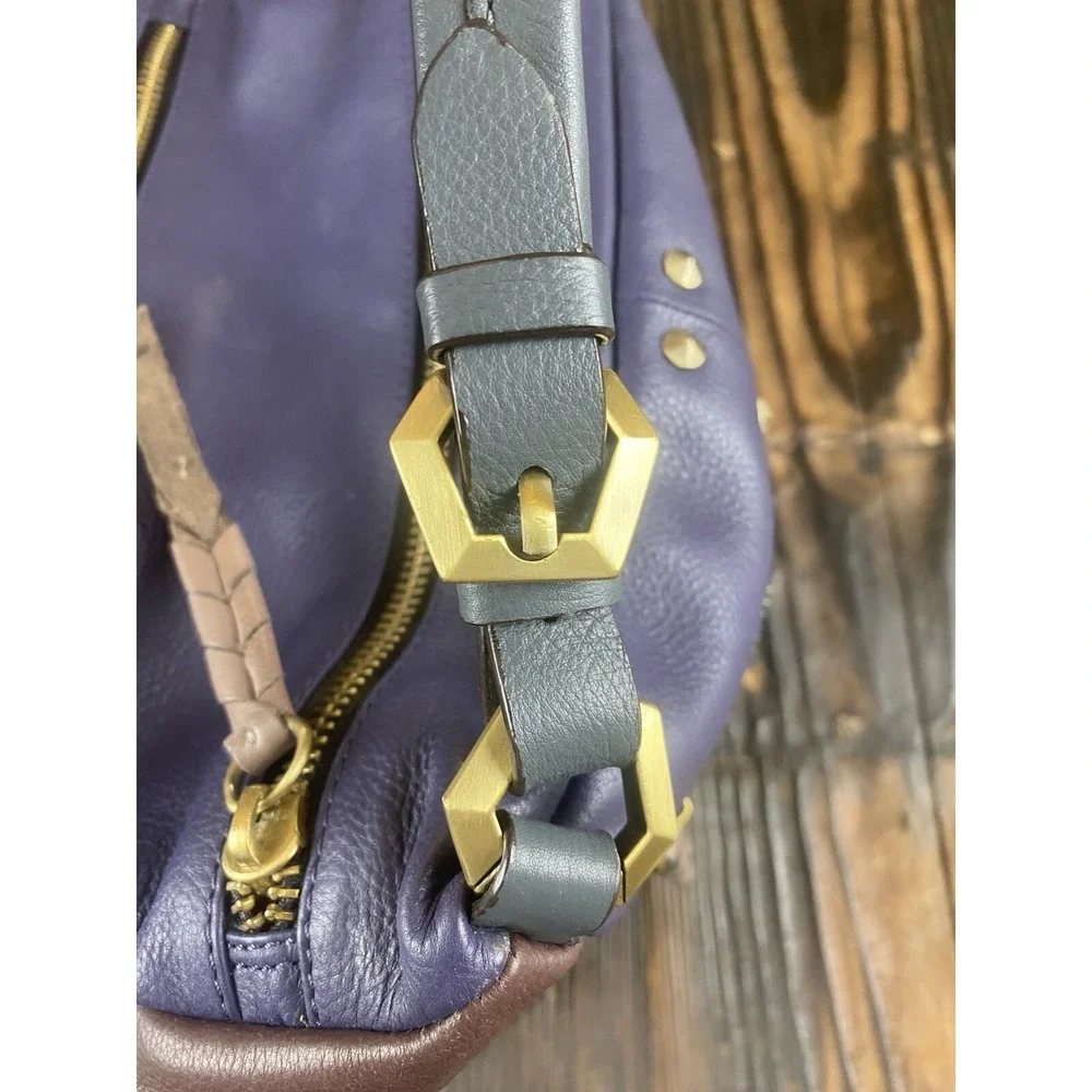 OrYani Pebbled Leather Double Zip Purse Color Block Purple,Teal & Burgandy